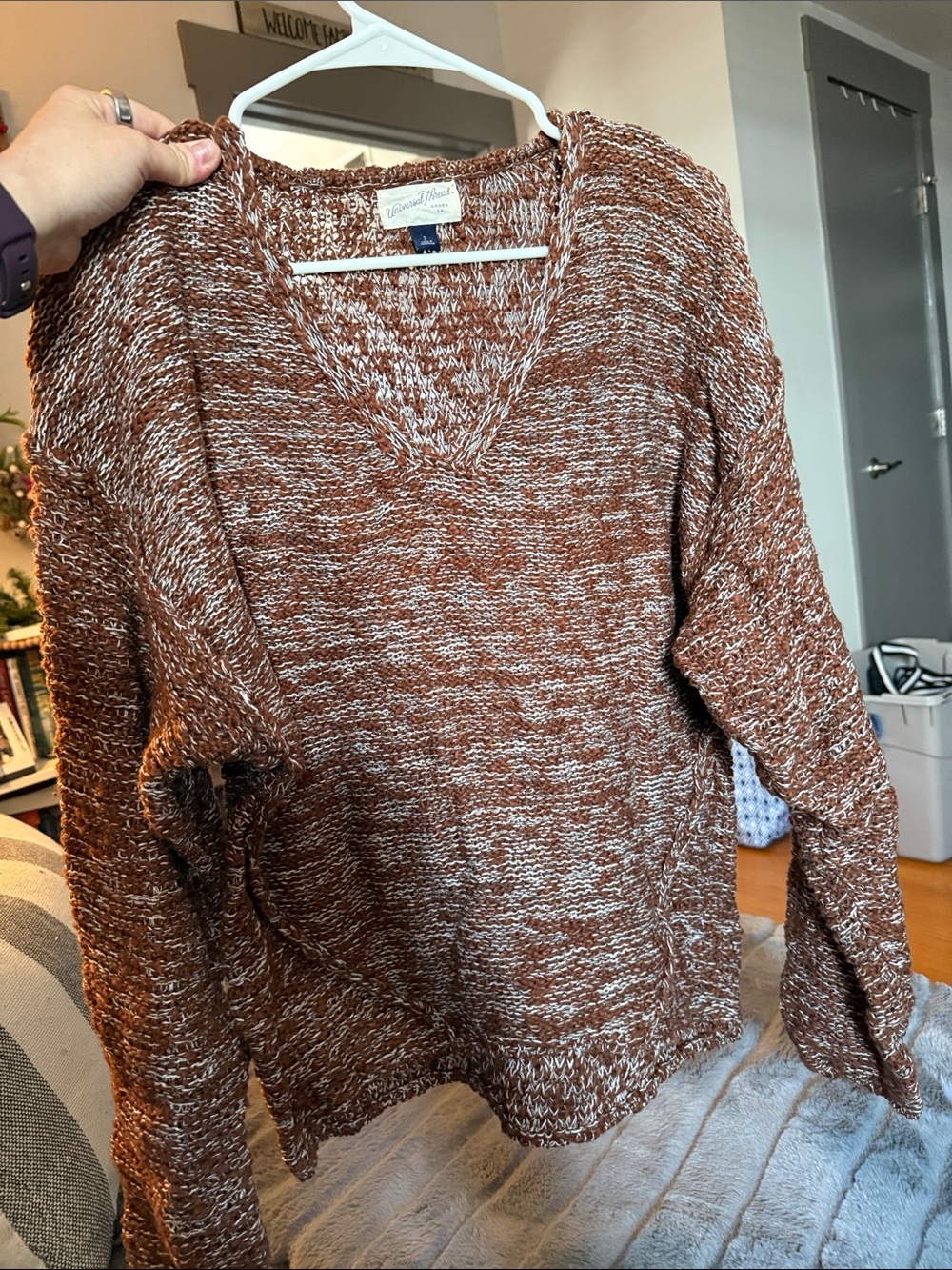 Universal Thread Marled Brown & Cream V-Neck Sweater